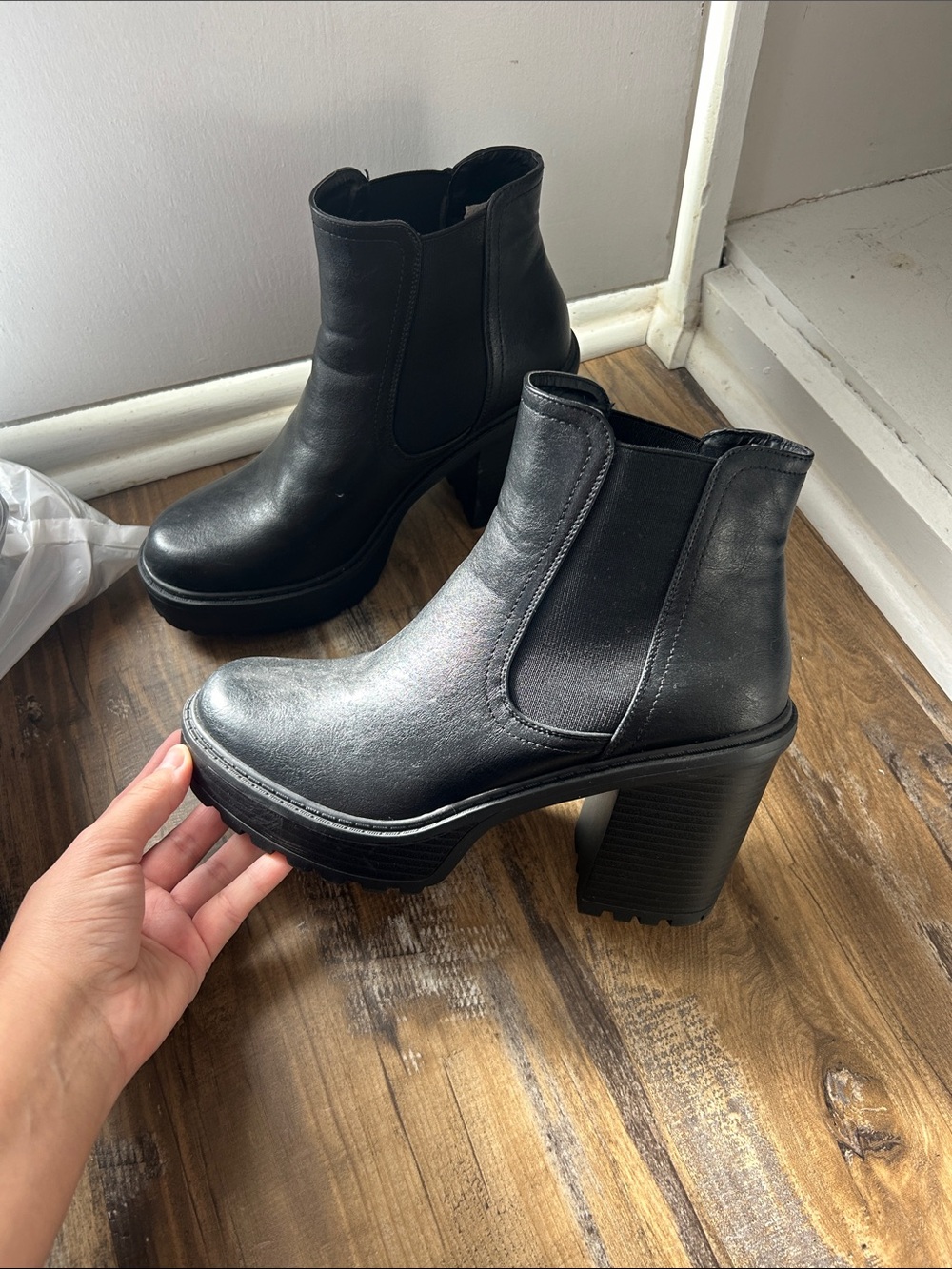 Black Platform Block Heel Boots